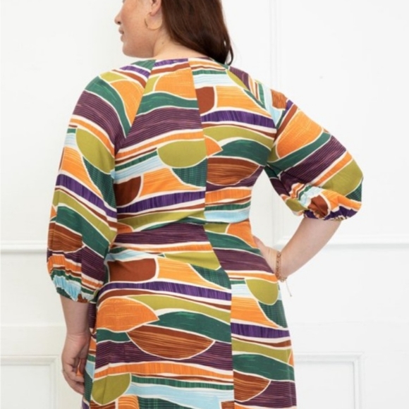 NWT ELOQUII ELEMENTS PUFF SLEEVE FAUX WRAP DRESS - Picture 3 of 5